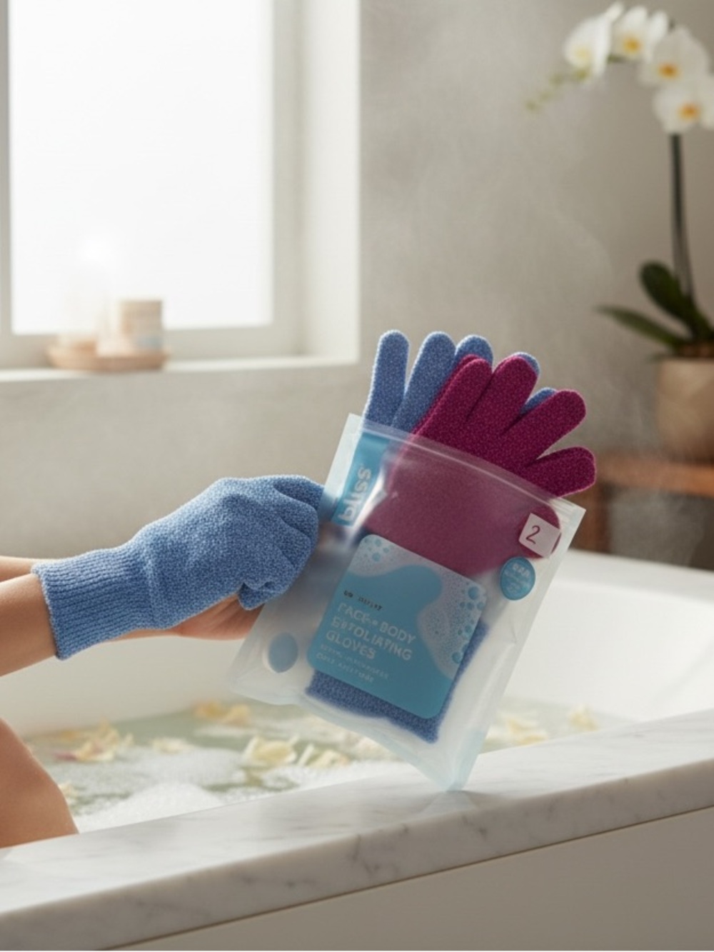 Bliss Face + Body Exfoliating Gloves (2-Pack) New